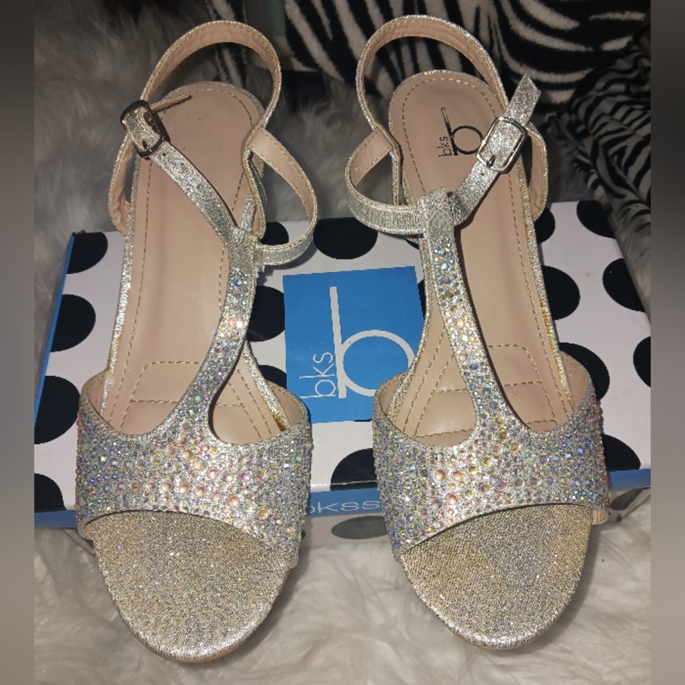 Bks Bakers Women silver rhinestone sandal heels - Picture 3 of 12